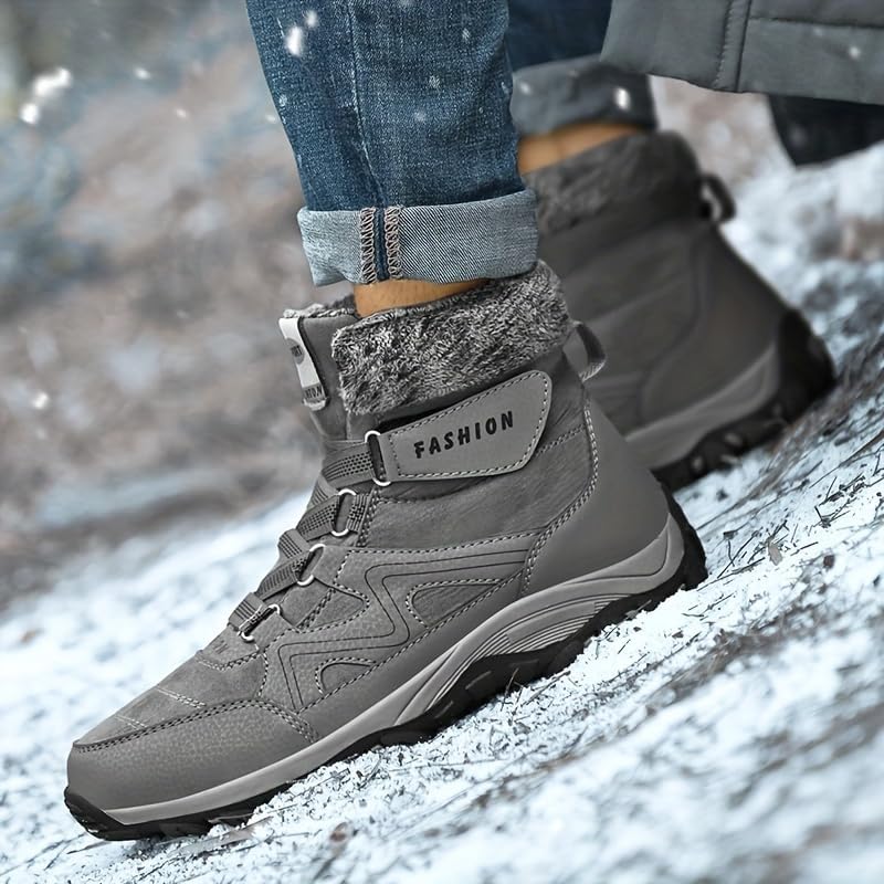 HHHCHPM высокие зимние ботинки с плюшевой подкладкой, утепленные, теплые, противоскользящие и износостойкие походные ботинки для мужчин, устойчивые к холоду, серый — фото 3
