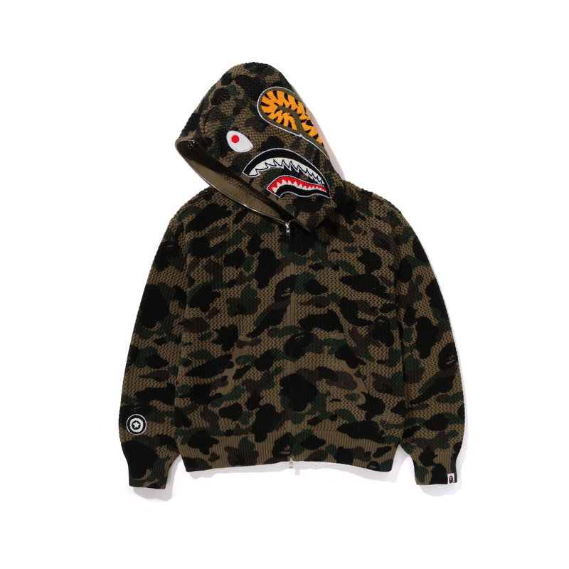 

Bape 1st Camo Вязаная Акула Полная Молния Толстовка A BATHING APE, Зеленый GRX