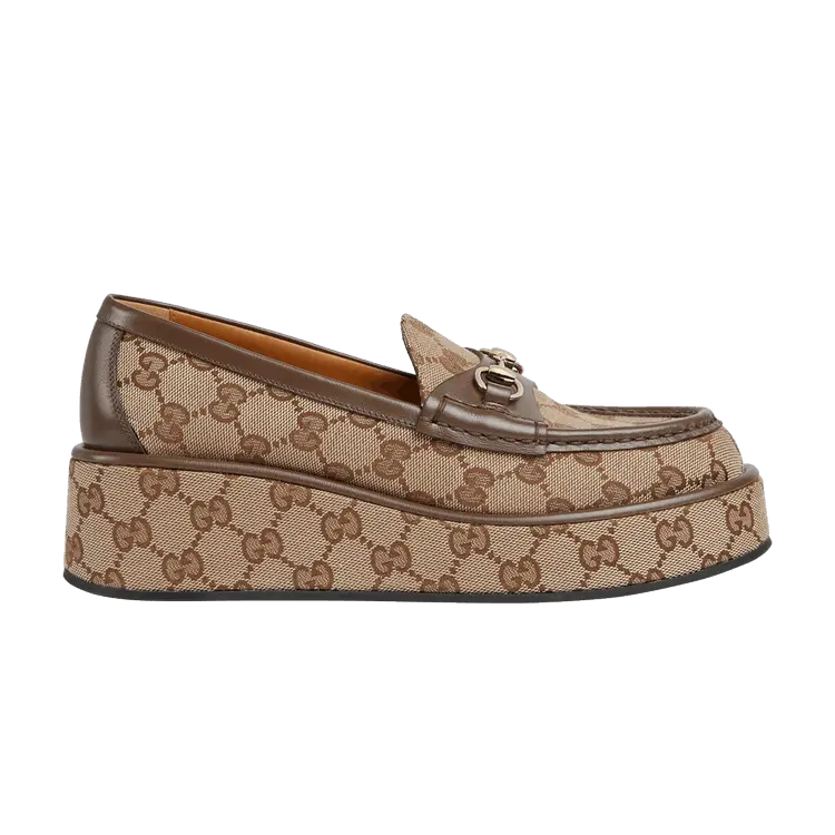 Кроссовки Gucci Wmns Horsebit Wedge Loafer GG Supreme - Beige, коричневый