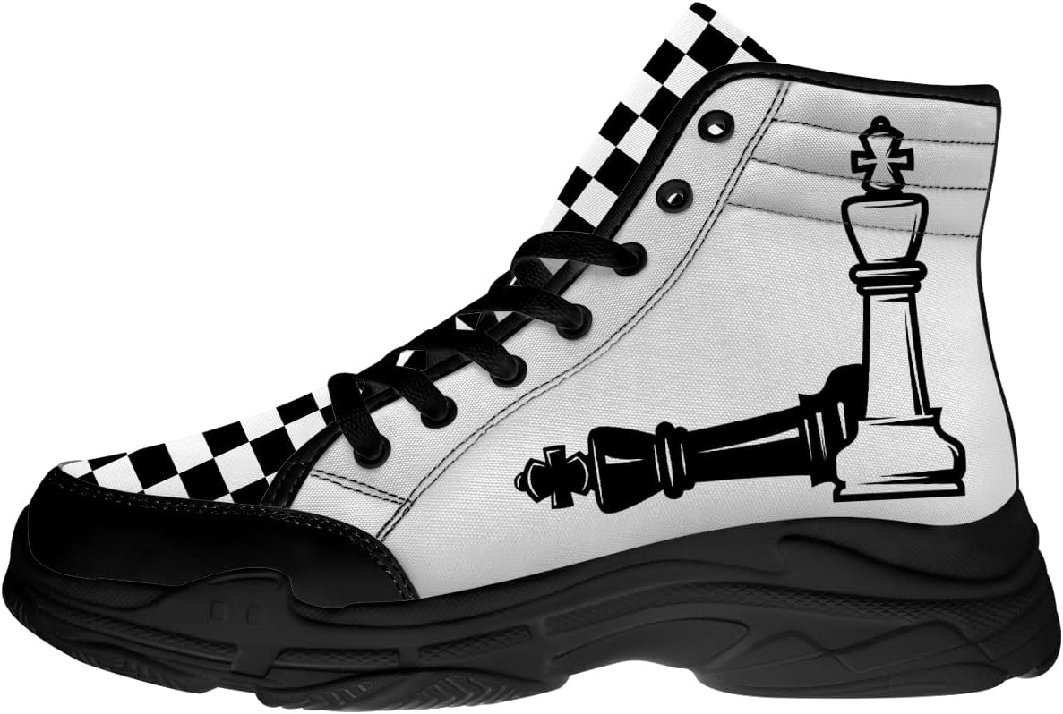 

Мужские и женские высокие кеды для шахматистов, черные текстильные платформенные туфли на шнуровке, подарки для него и для нее Generic