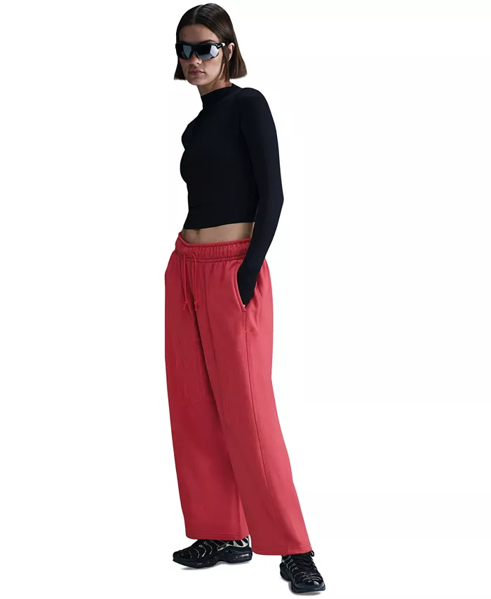 

Спортивные брюки женские Mid-Rise Oversized с открытым низом из френч тери Nike, розовый