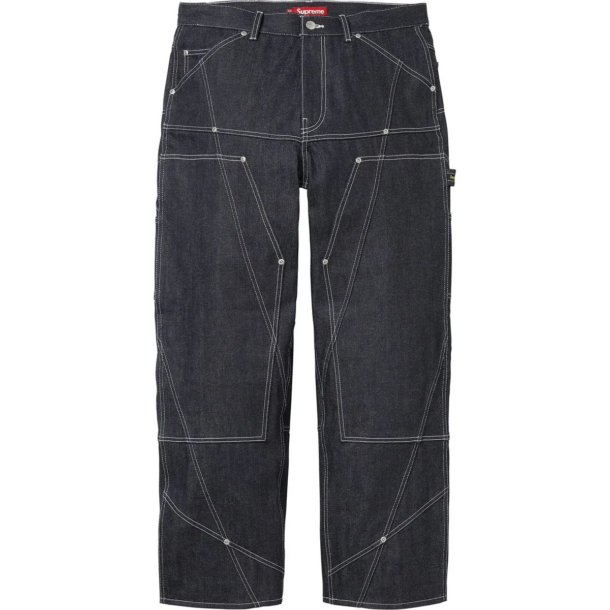 Джинсы с контрастной строчкой и двойными накладками на коленях Supreme, Hard Indigo