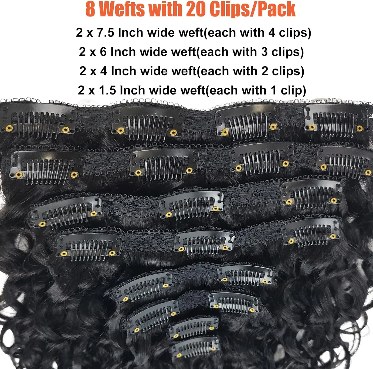 Накладные волосы Deep Curly на заколках, 8 шт., 120 г от Doren Doren, Deep Curly — фото 3