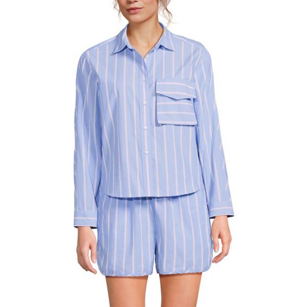 

Женский пижамный комплект из 2 предметов: верх и шорты Lands' End, цвет blue pink stripe