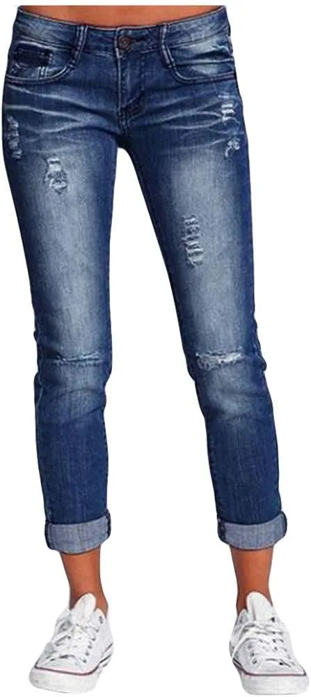 

JOFOW Женские скинни джинсы Distressed Ripped Washed High Waist