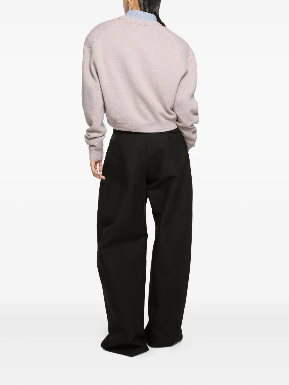 Вязаный свитер с вышивкой и V-образным вырезом Acne Studios, нейтральный — фото 3