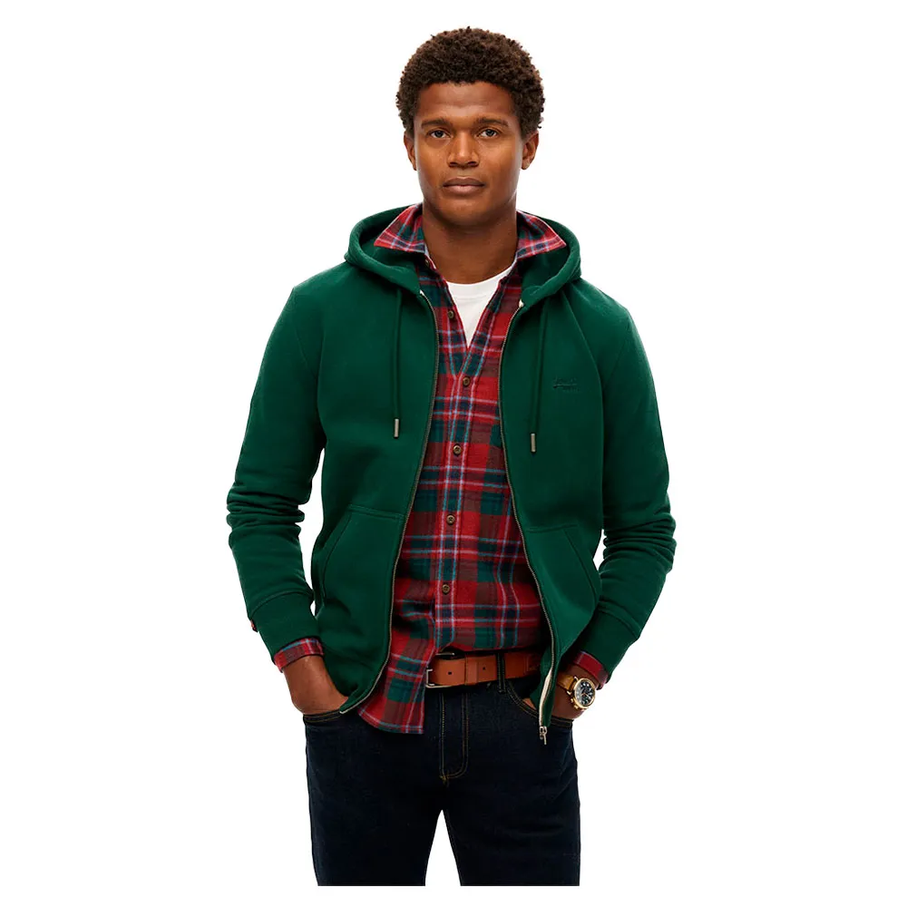 

Толстовка Superdry Essentials Logo full zip, зеленый