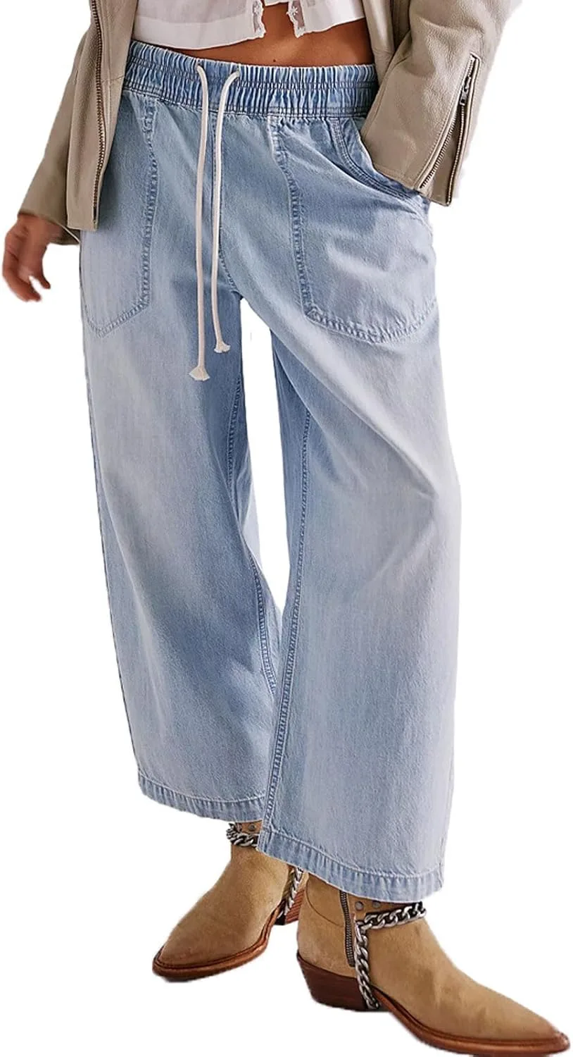 

Женские джинсы Mid Rise Straight Wide Leg Y2K с эластичным поясом на шнурке utcoco