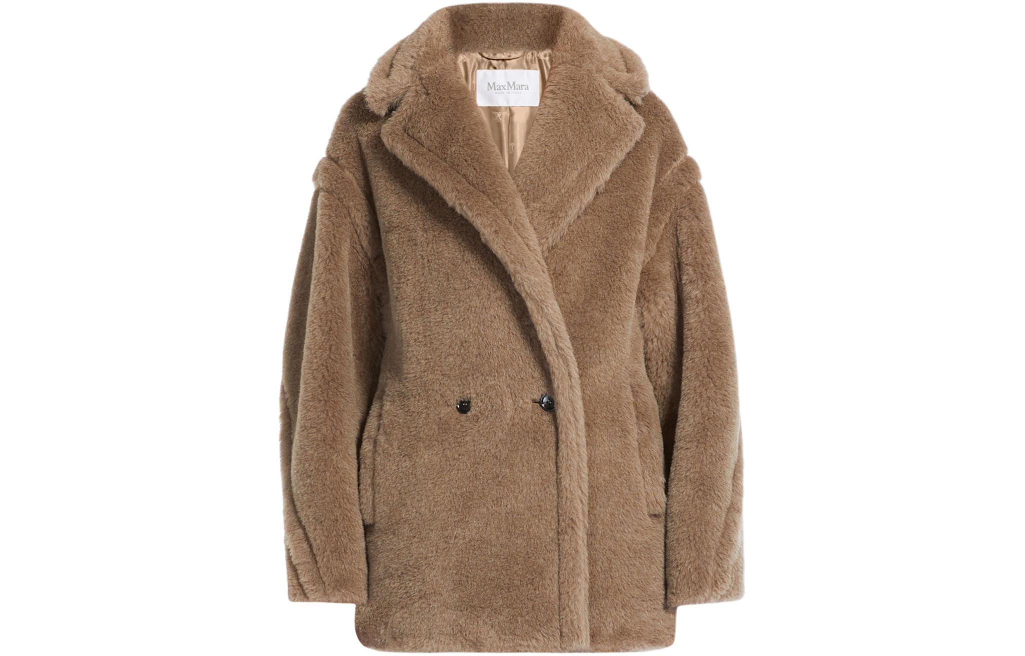 

MaxMara Короткое пальто в стиле тедди из альпаки и шерсти, Brown