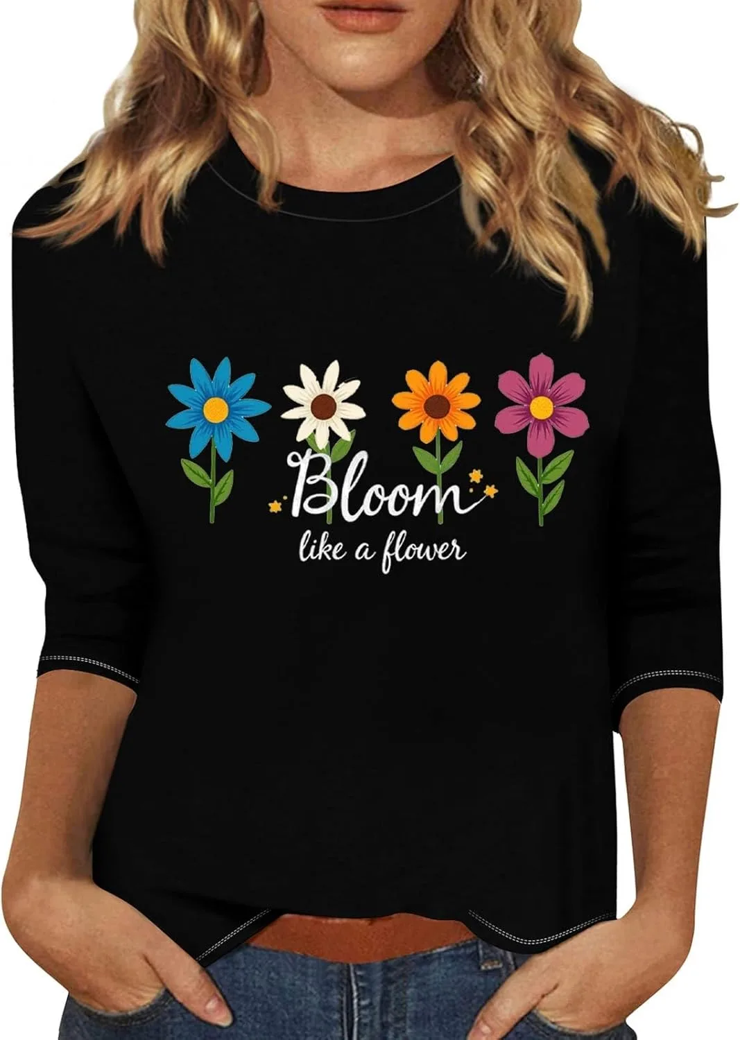 

Летний топ для женщин Cute Graphic Crewneck Tee с 3/4 рукавом и 2D принтом FQZWONG