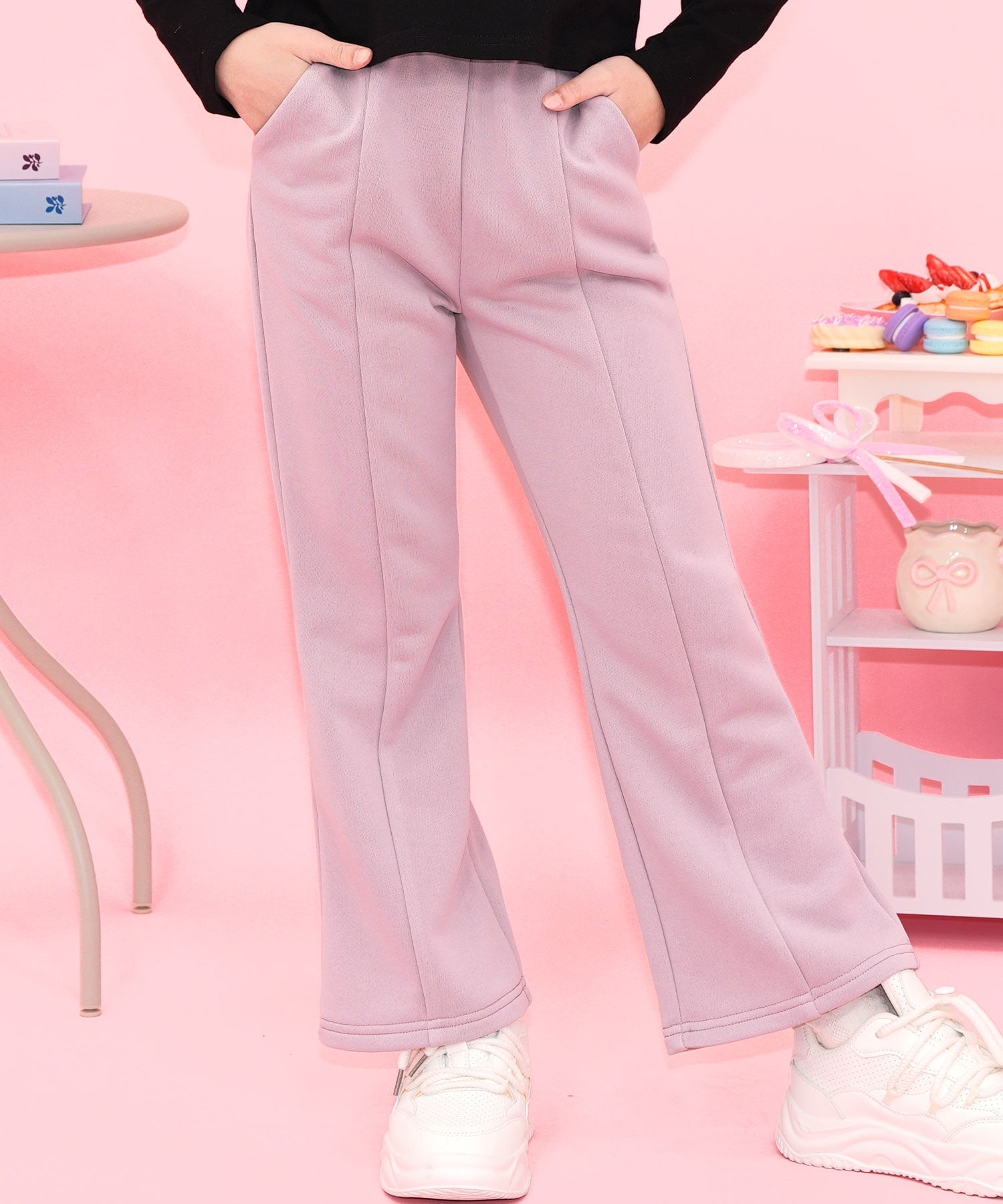 Расклешенные брюки с карманами, однотонные, для девочек, Bee Bee, Dull lavender