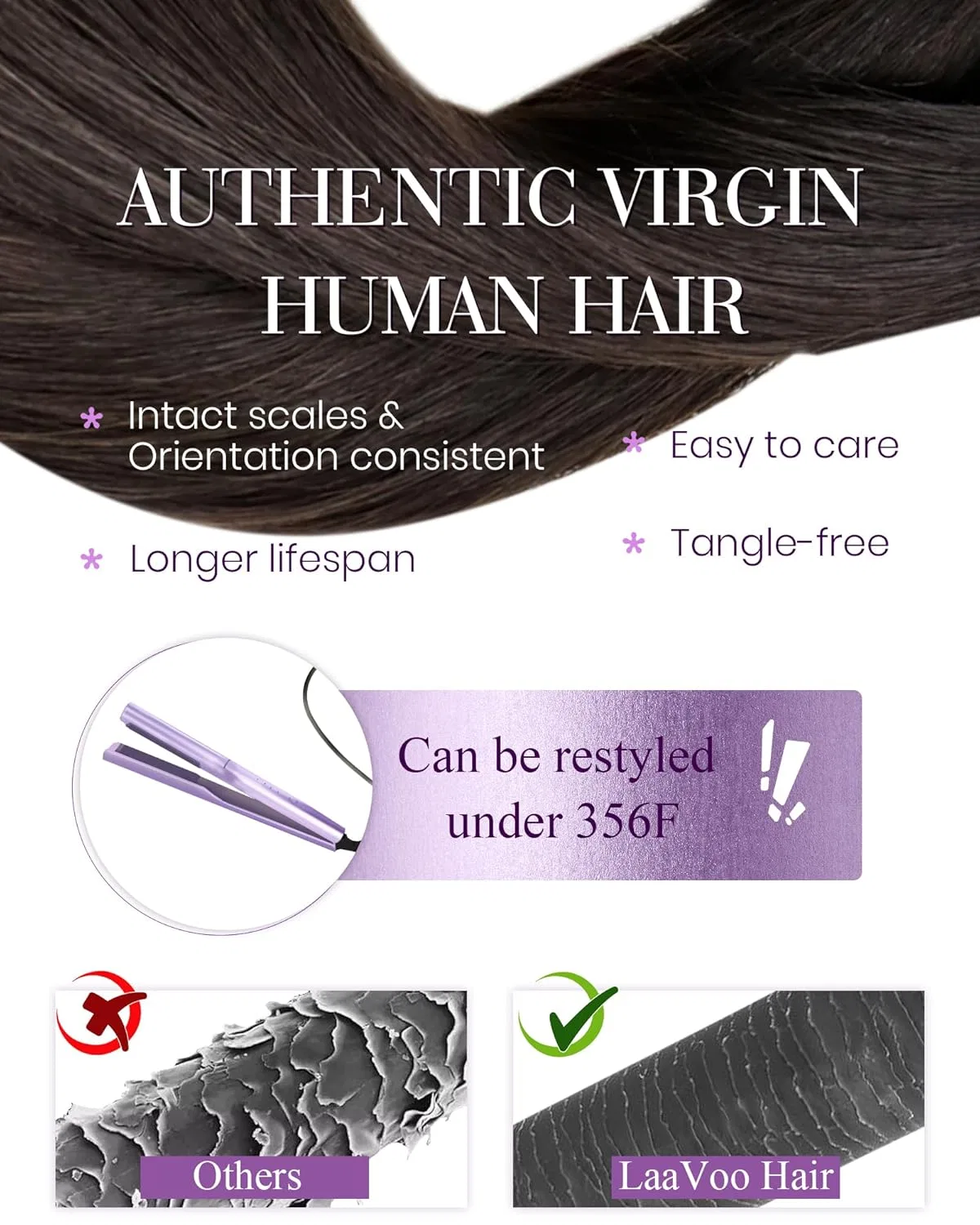 Нано-наращивание волос LaaVoo Real Hair Extensions, 45 см, темно-русый, 50 г Laavoo — фото 4