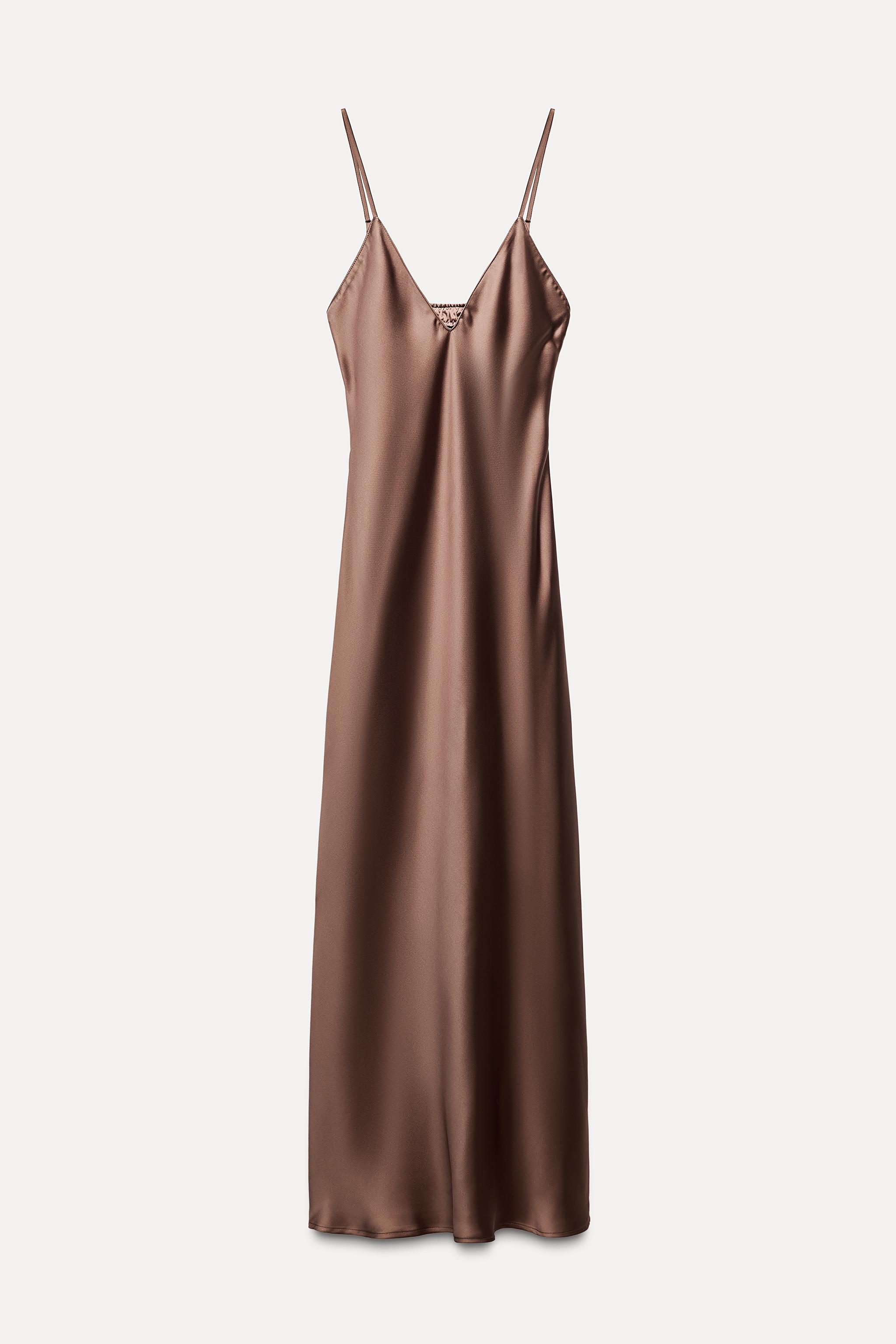 

Платье Zara Satin Midi Slip, коричневый