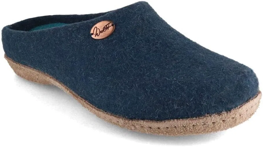 WoolFit Classic - женские и мужские войлочные тапочки - искусно выполненные вручную войлочные тапочки с двухцветной стелькой и подошвой из растительной кожи. Размеры 35-50 Wool fit, Blue