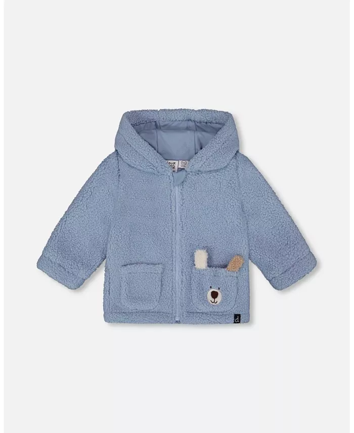 

Детская куртка для мальчиков с капюшоном из плюша светло-голубого цвета Deux Par Deux
