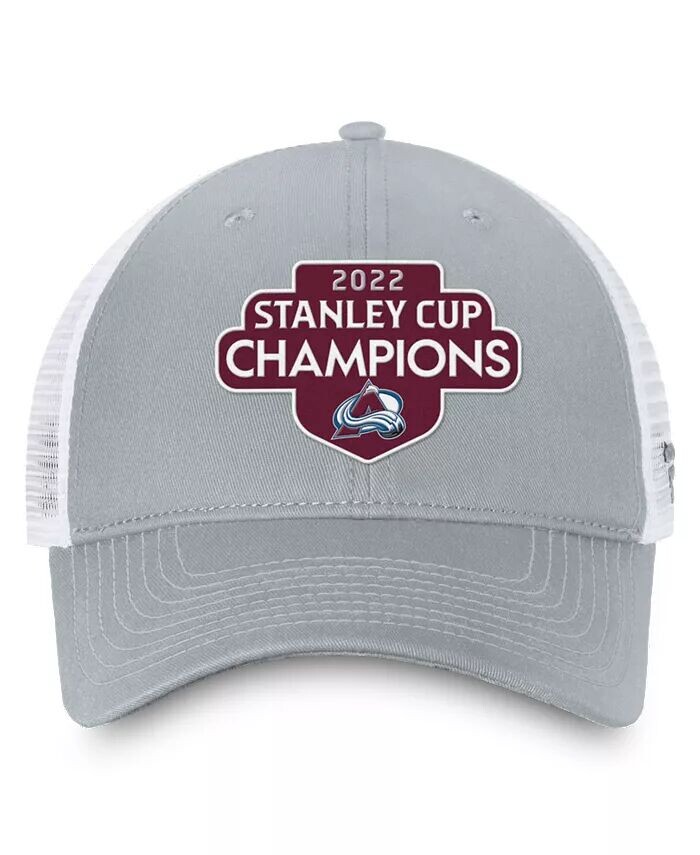 

Мужская серо-белая регулируемая кепка Colorado Avalanche Кубка Стэнли Чемпионов в раздевалке Trucker Fanatics