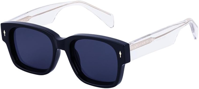 

Популярные солнцезащитные очки в стиле ретро с толстой квадратной оправой и заклепками, с защитой от УФ-излучения UV400, подходят для женщин и мужчин MTZJH, Black Clear Grey