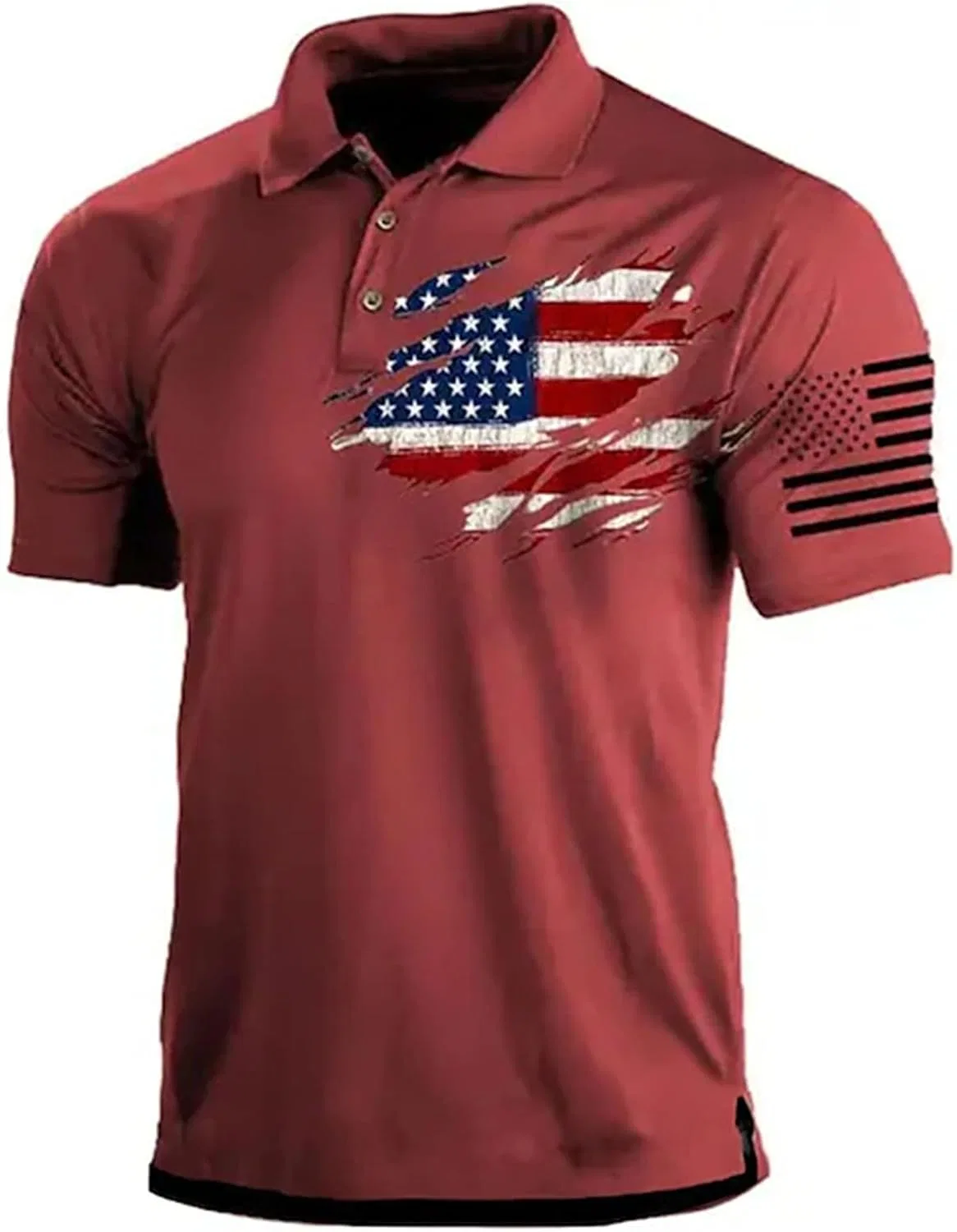 Футболка поло с патриотическим принтом, American Flag, A-red
