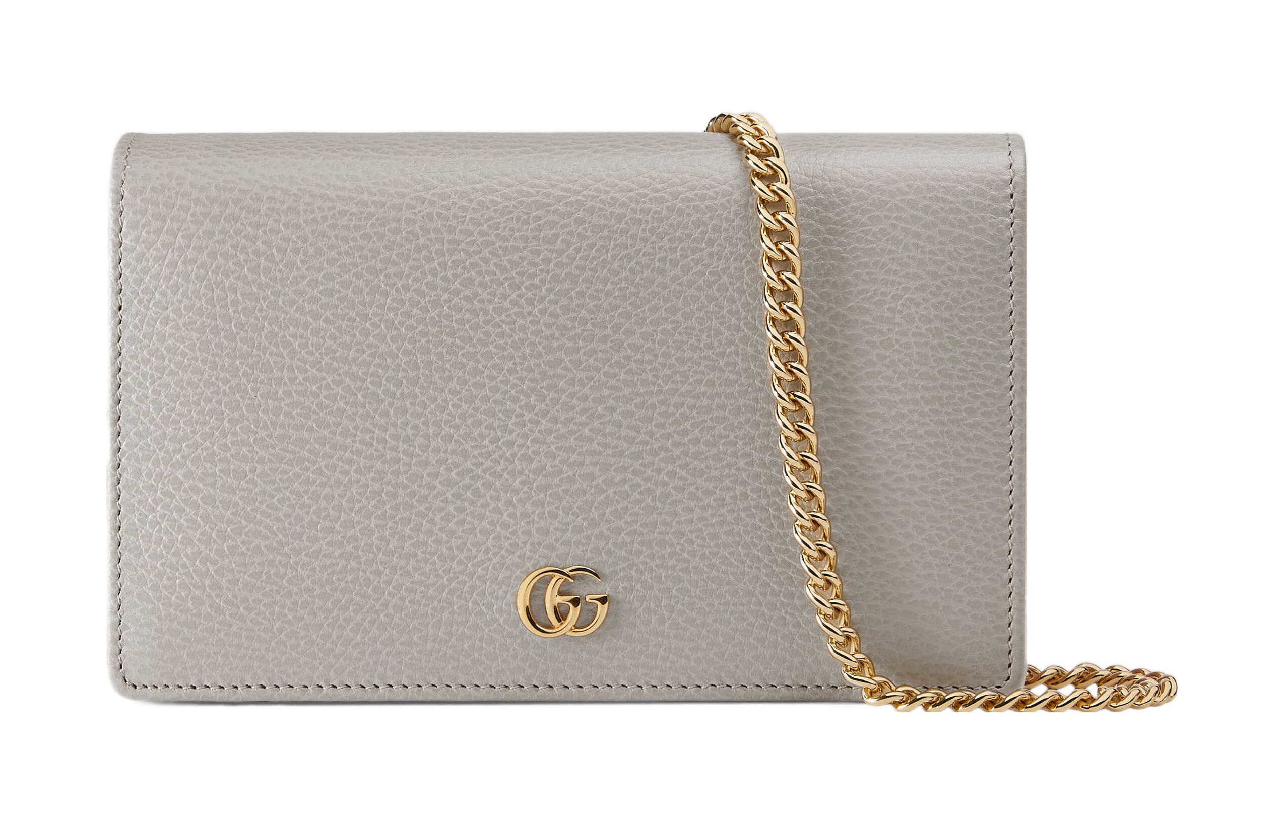 

Сумка через плечо GG Marmont мини из кожи светло-серого цвета GUCCI