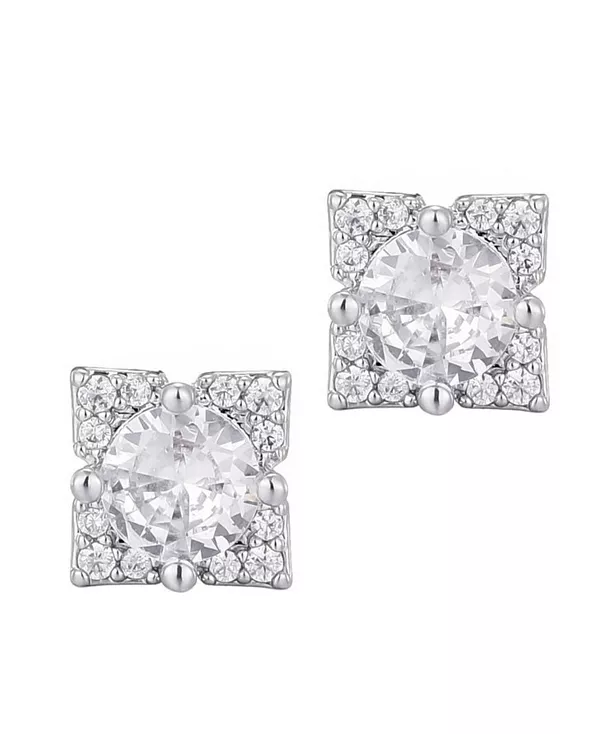 

Серьги-Гвоздики с ореолом в форме цветка из посеребренного кубического циркония Adornia, silver