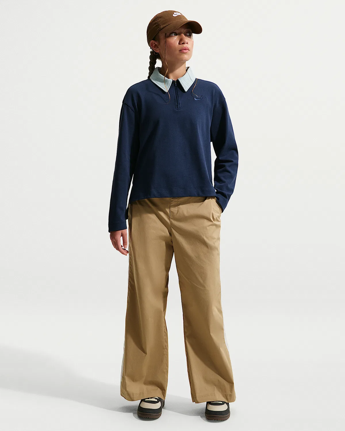 Длинный поло Nike Sportswear Collection для старших детей (девочек), Midnight Navy/Light Armory Blue/Midnight Navy — фото 4