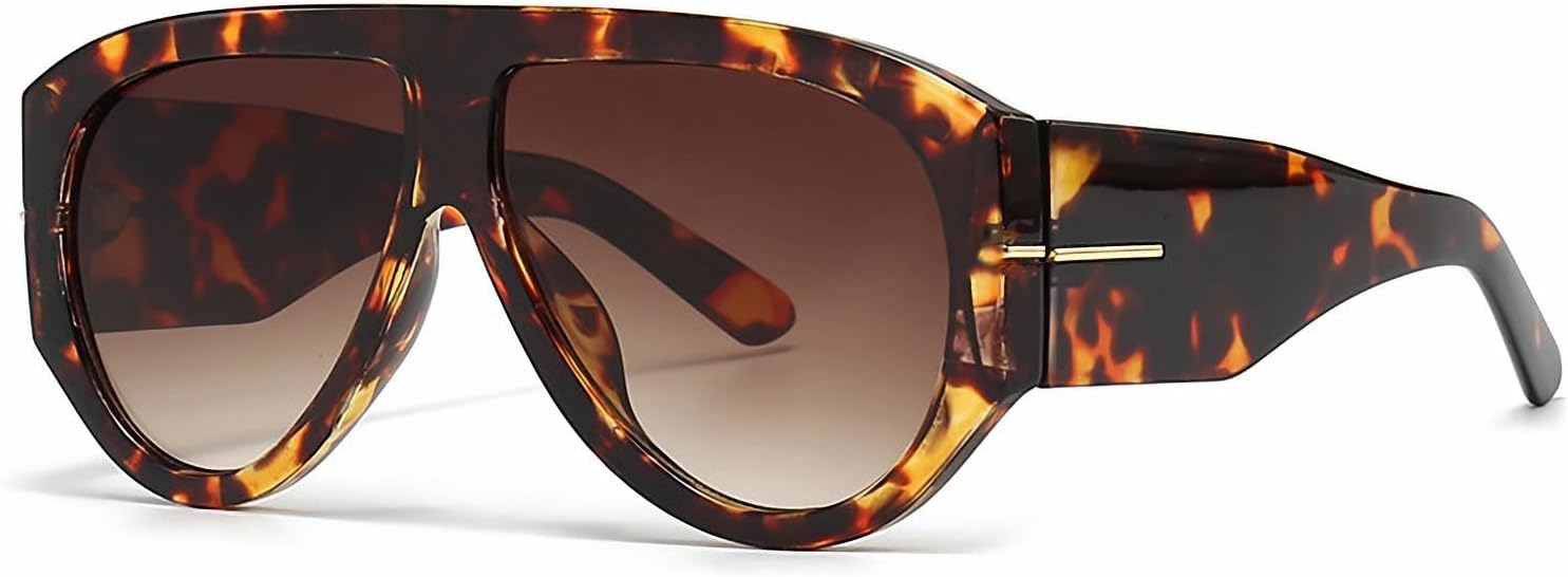 

Модные ретро-солнцезащитные очки-авиаторы OSAGAMA большого размера для женщин и мужчин, в стиле 70-х, дизайнерские, с толстой оправой, классические, Leopard/Faded Brown