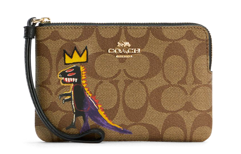 

COACH Кожаный наручный кошелек для женщин в цвете хаки с принтом Баския