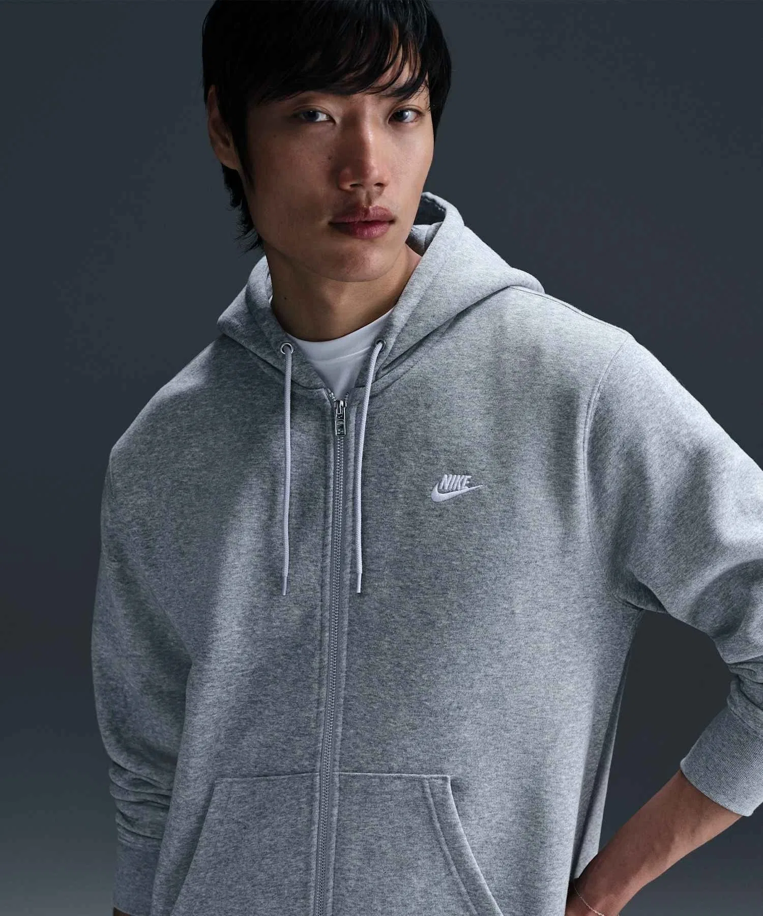 Мужская флисовая толстовка Nike Club на молнии FN3862-063, темно-серый меланж