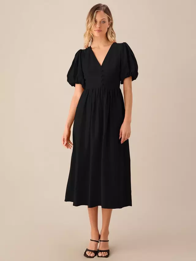 

Платье Ro&Zo Puff Sleeve Linen Blend Midi, черный