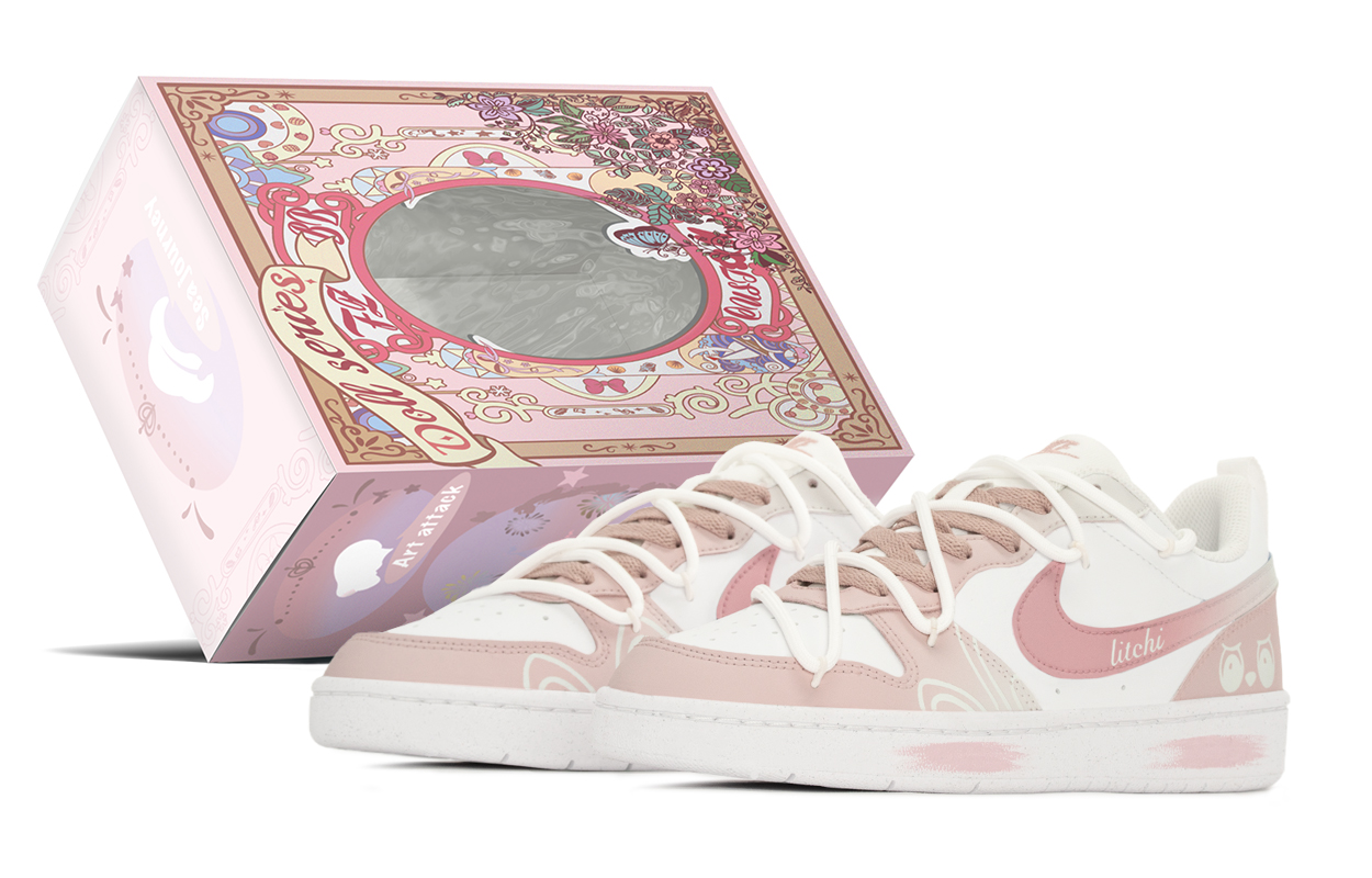 

Nike Court Borough LOW RECRAFT нескользящие устойчивые к истиранию низкие детские скейтбординговые туфли Pink White для подростков