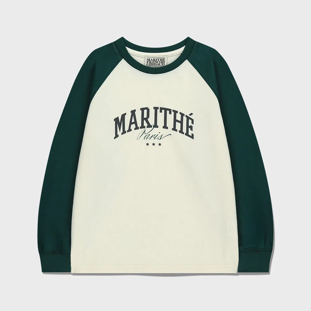 Детский лонгслив реглан в стиле колор-блок зелёный от Marithé Kids — фото 2