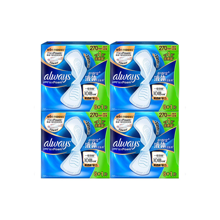 

Always Lai Gai Ji жидкостные ежедневные гигиенические проколки Skin friendly 240мм/270мм Whisper, Daily Use 270mm 9-Piece/Pack * 4