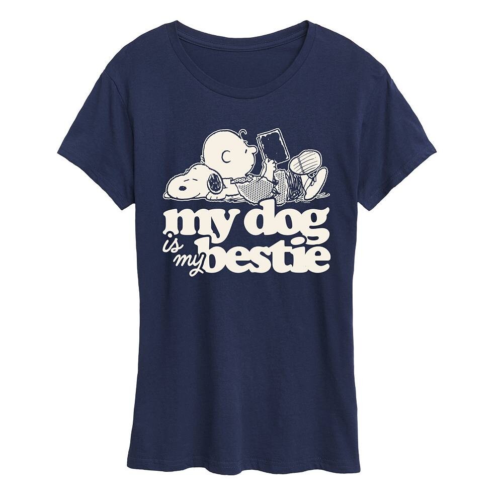 

Женская футболка с рисунком Peanuts Snoopy & Charlie Brown My Dog Is My Bestie Licensed Character, темно-синий