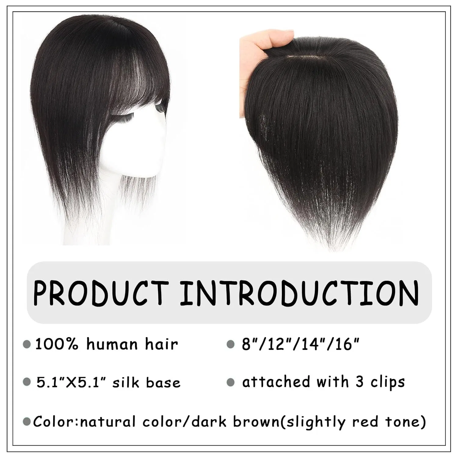 Накладка для волос на шелковой основе с челкой (35.5 см) Eree Hair, Dark Brown — фото 2