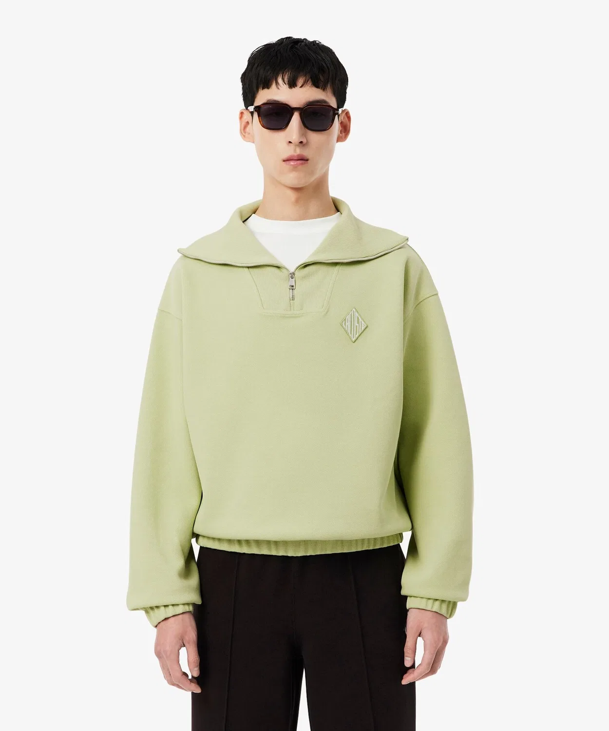 Свитер Lacoste Полузастегнутый, Воротник-стойка, Sage Green — фото 3