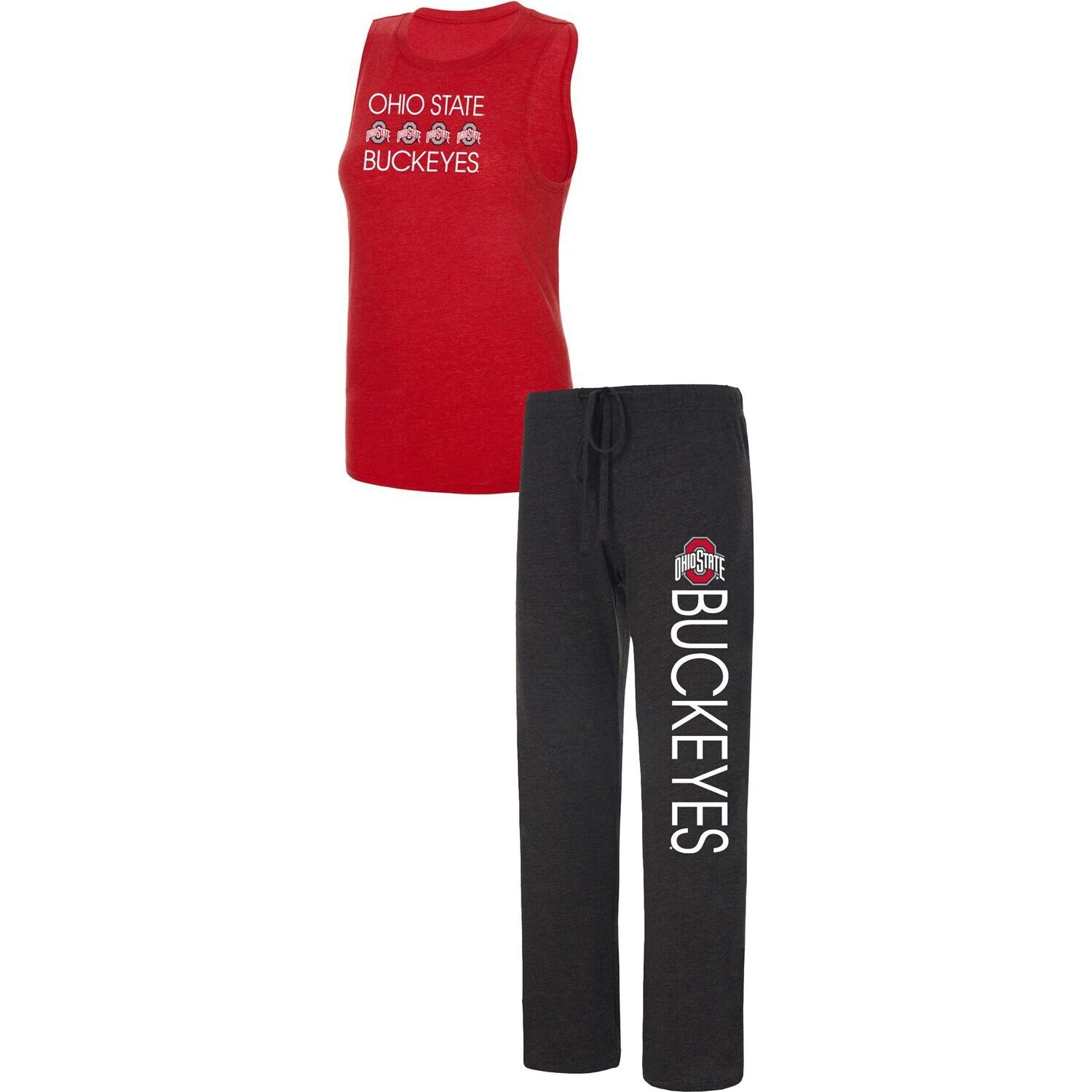 

Женский комплект для сна на бретелях и брюках Concepts Sport Black/Scarlet Ohio State Buckeyes Team