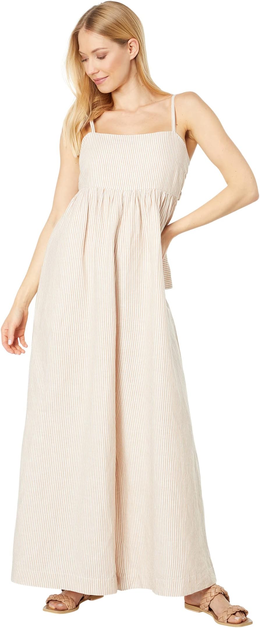 

Комбинезон Madewell Linen-Blend Tie-Back Wide-Leg Jumpsuit in Stripe, цвет Earthen Clay