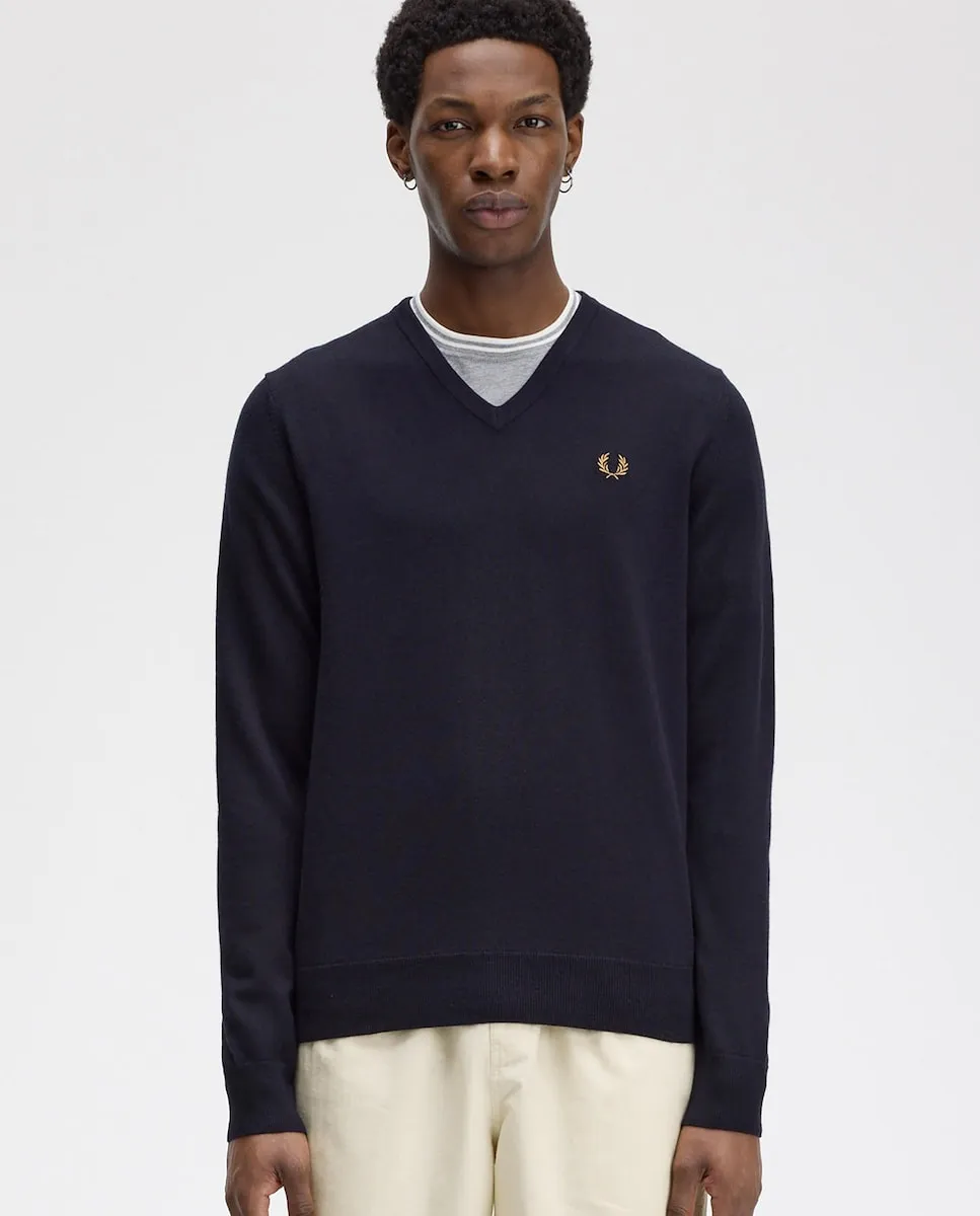 

Мужской свитер с длинным рукавом и воротником-стойкой Fred Perry, темно-синий