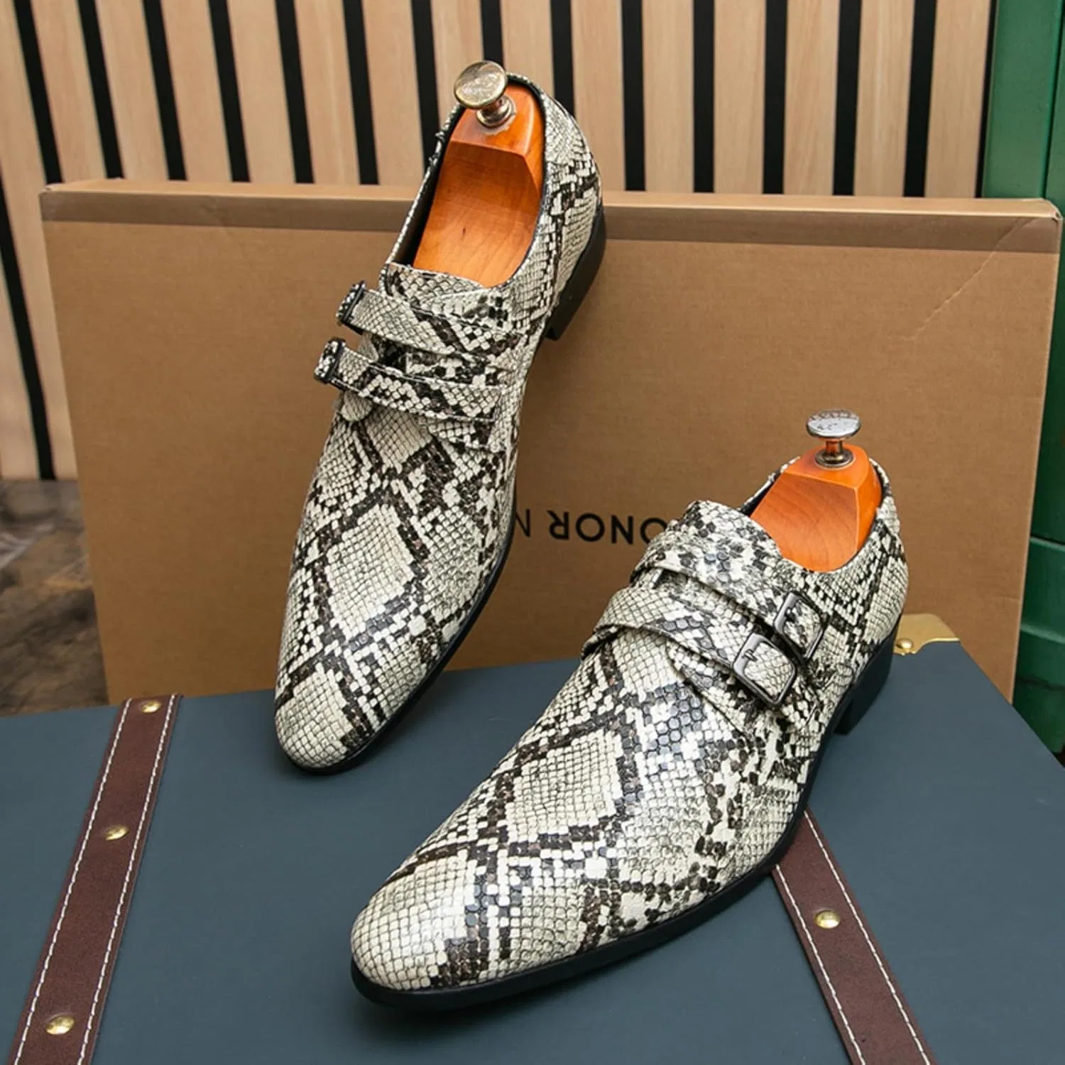 Лоферы мужские Premium Materials на каблуке, Beige FOAVT — фото 2