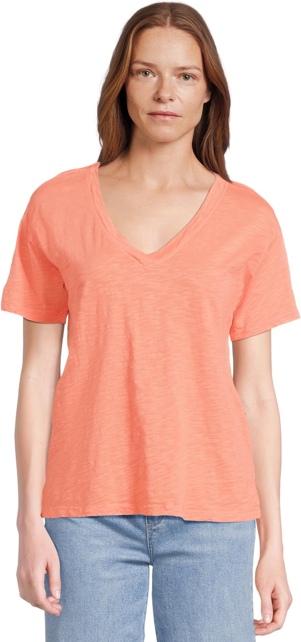 

Футболка Mod-o-doc Short Sleeve V-Neck Boxy Tee, цвет Sunkist Coral