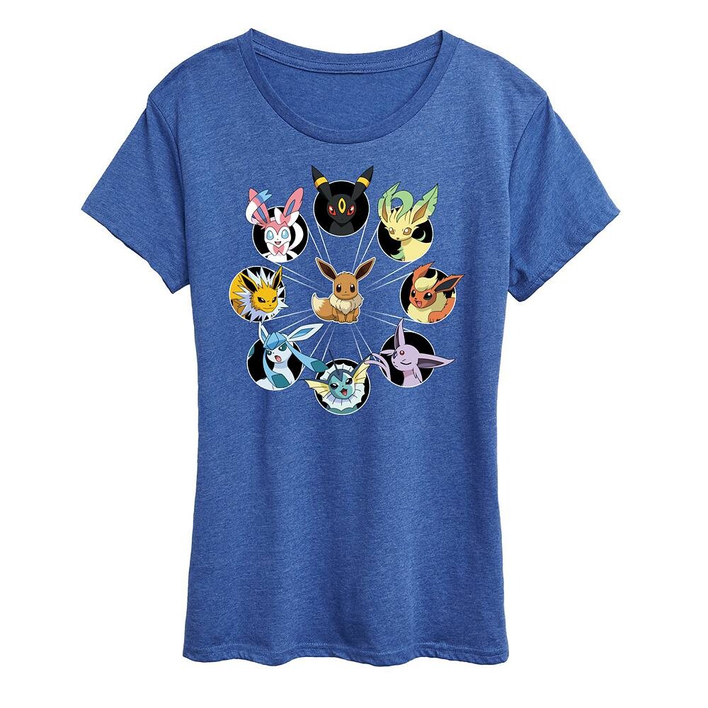 

Женская футболка с рисунком Pokemon Eevee Evolution Licensed Character, цвет Heather Royal Blue