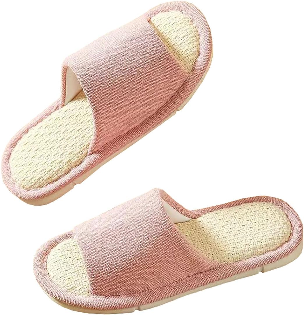 

Домашние тапочки Stone mice из хлопка с открытым носком, пригодные для стирки, для женщин и мужчин, повседневная обувь из льна с нескользящей подошвой, розовый