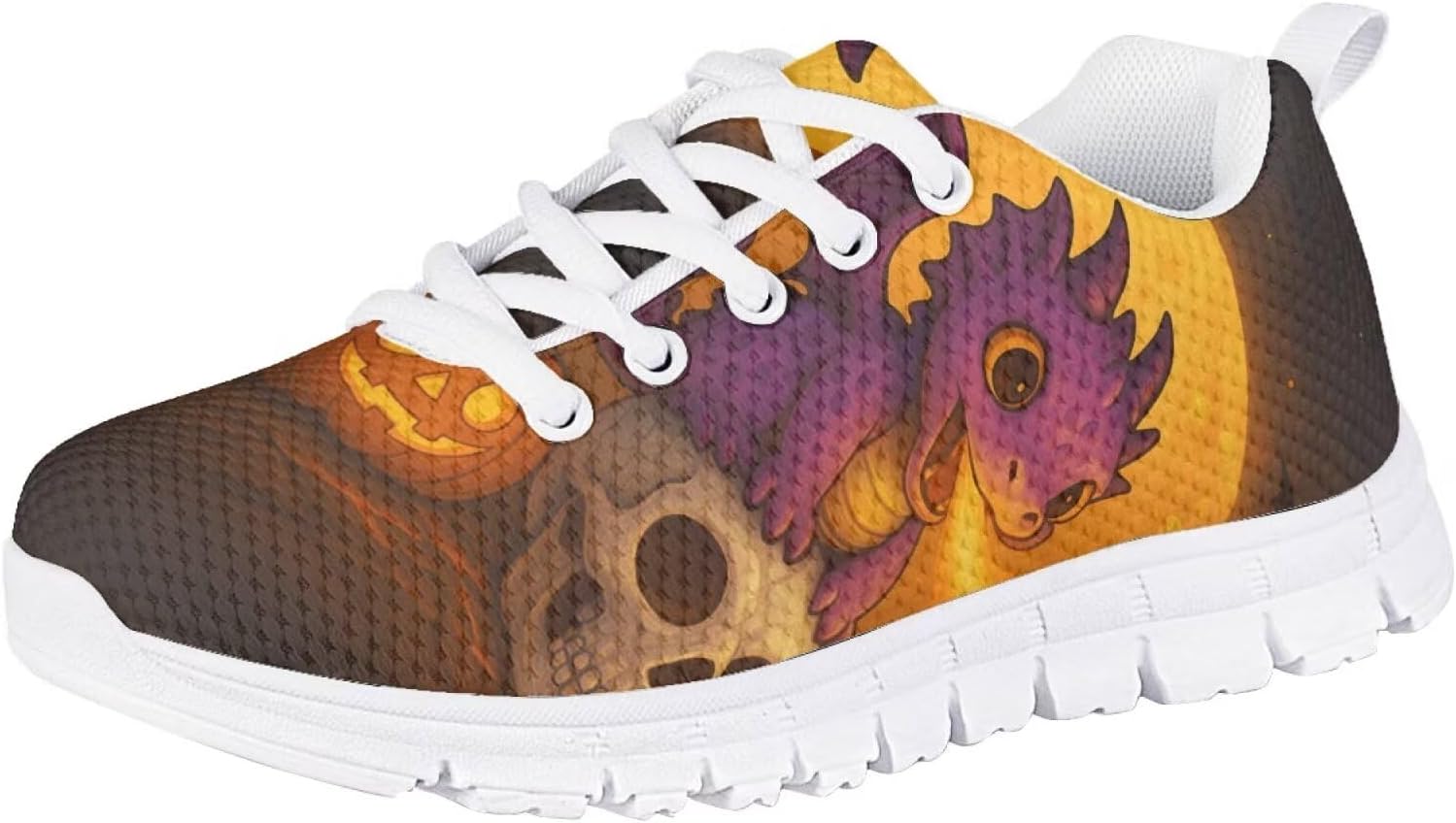 

Кроссовки Forchrinse для мальчиков и девочек, с шнуровкой, для бега и ходьбы, повседневные, с плоской подошвой и противоскользящей подошвой, Halloween Dragon Skull Printed