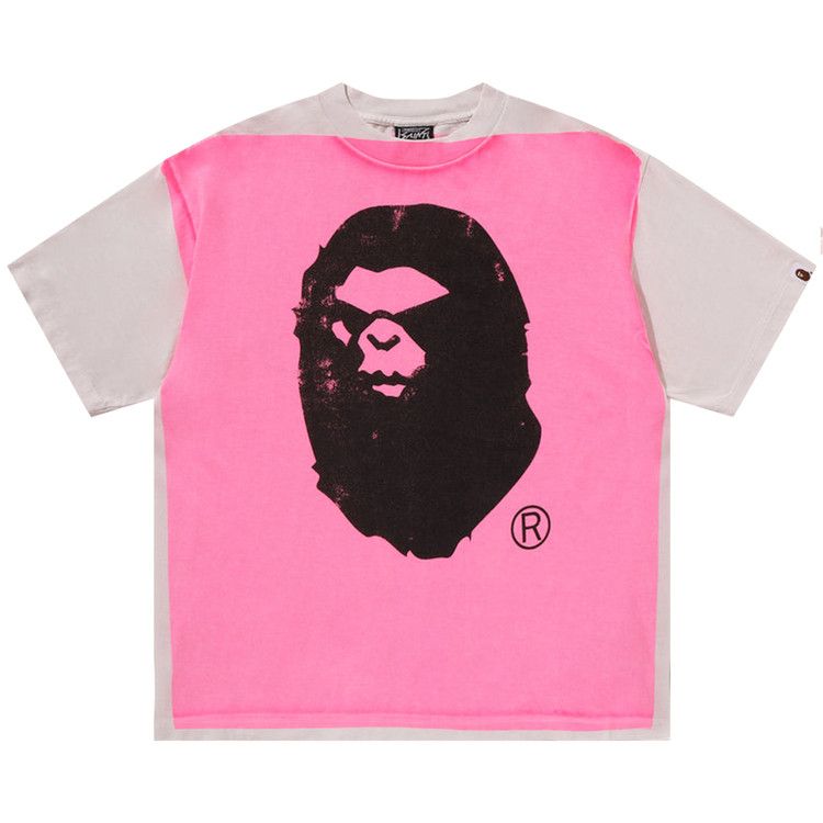 

Футболка BAPE x SAINT Mxxxxxx Mad Face Handprinting Tee, White/Pink