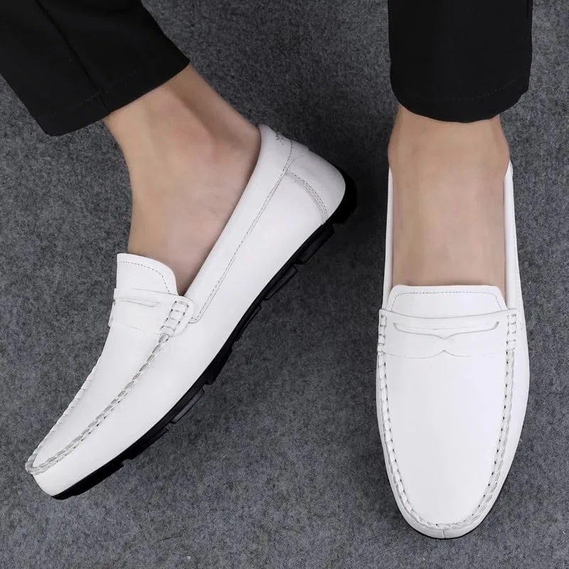 Лоферы кожаные Loafers for Men Round Toe Leather Penny Loafer, белый SayfuR — фото 2