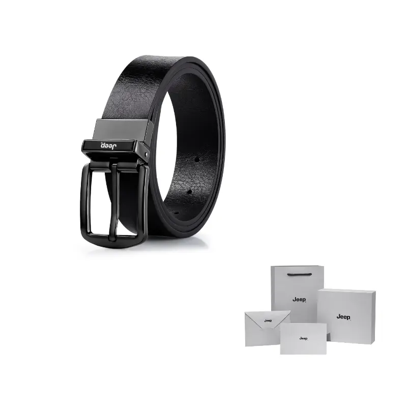 

Кожаный ремень из коровьей кожи мужской шириной 3,4 см Jeep, черный