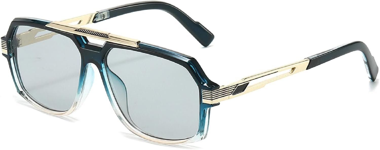 

Ретро-солнцезащитные очки с двойной перемычкой для женщин, квадратной формы, модные градиентные оттенки, защита от УФ-излучения UV400, мужские солнцезащитные очки-пилот mincl, Blue Gray