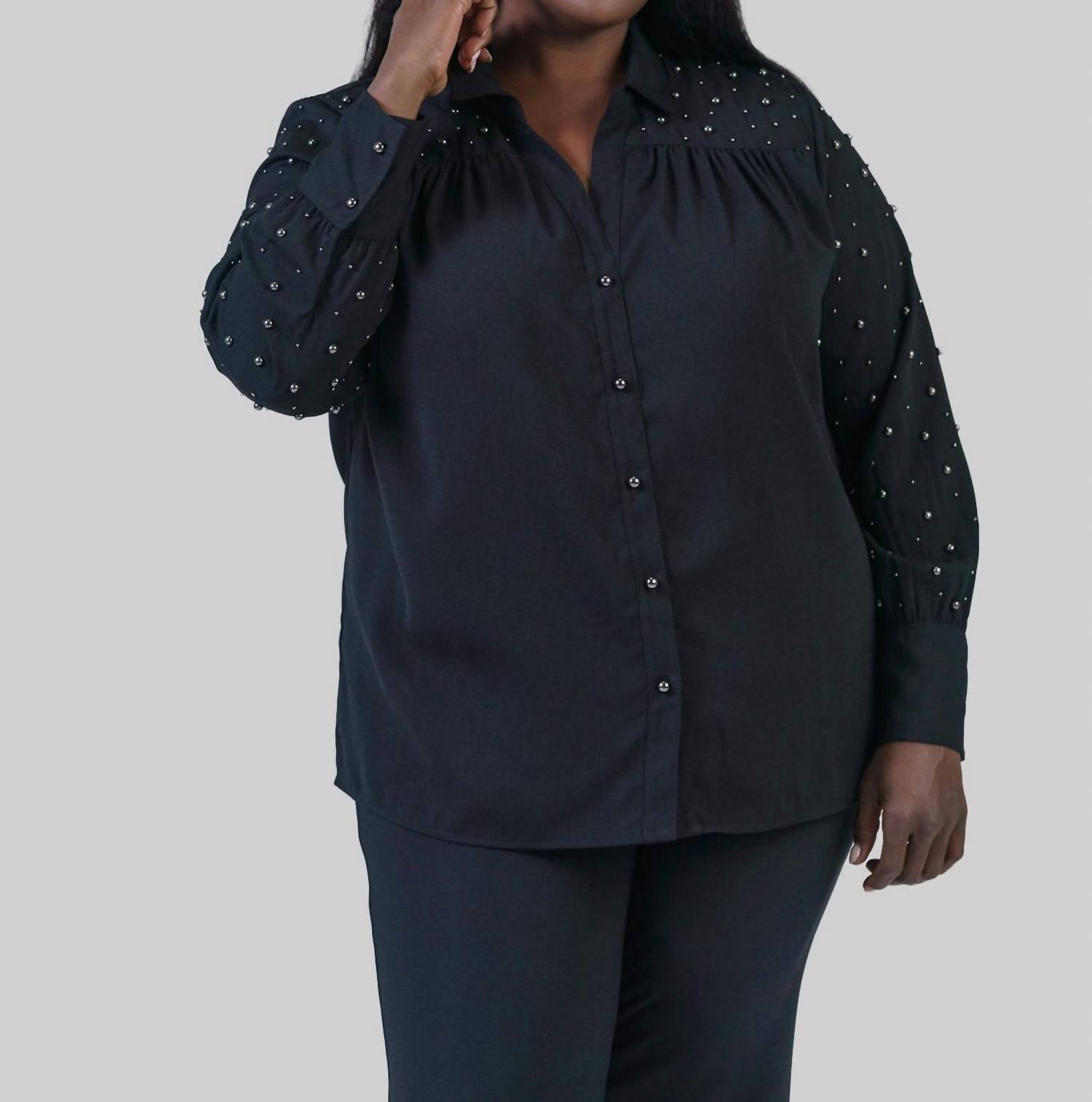 

Рубашка на пуговицах Constellation плюс размера в цвете черный оникс Nic + Zoe