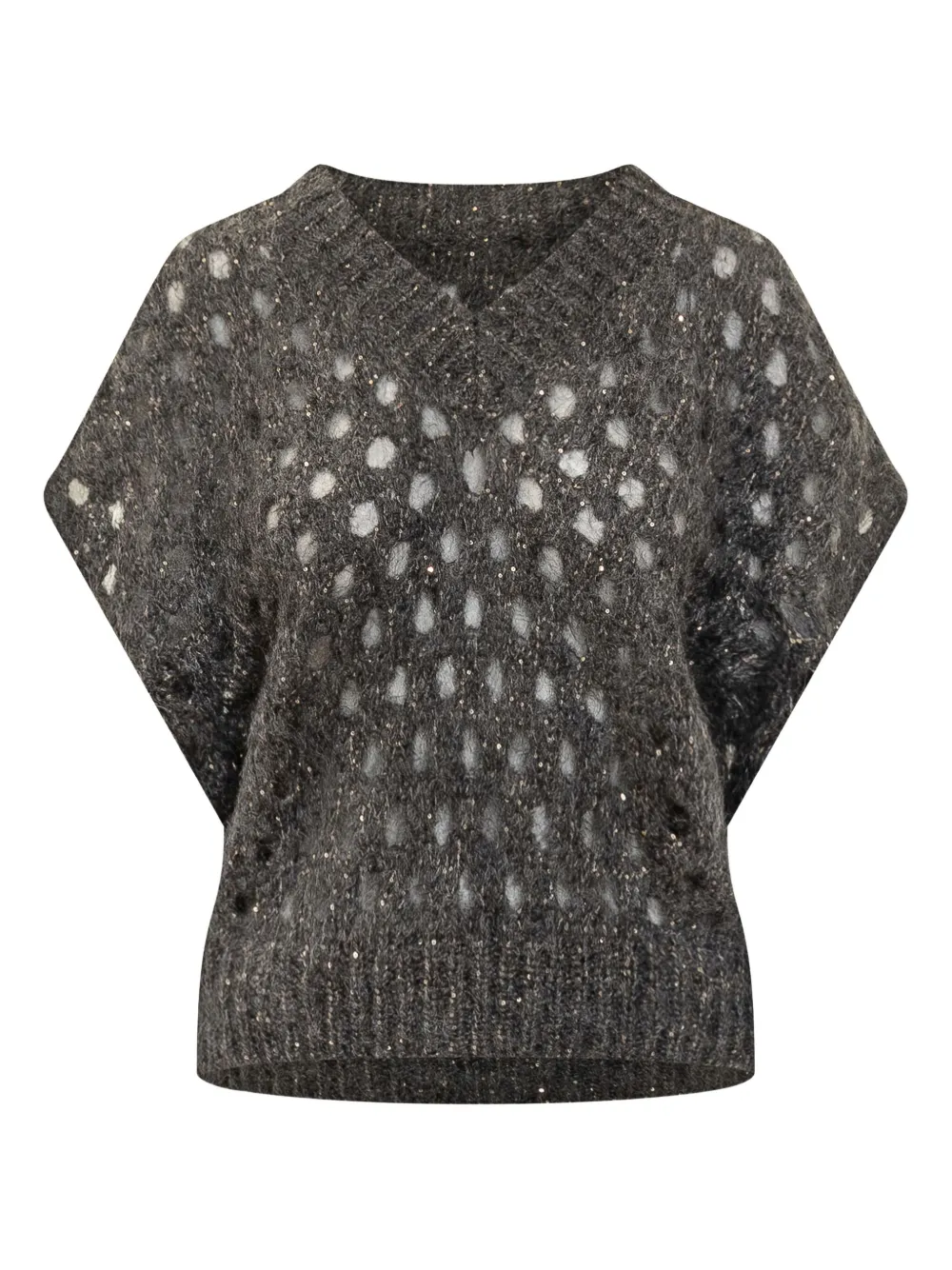 

Декорированный топ с короткими рукавами Brunello Cucinelli, серый