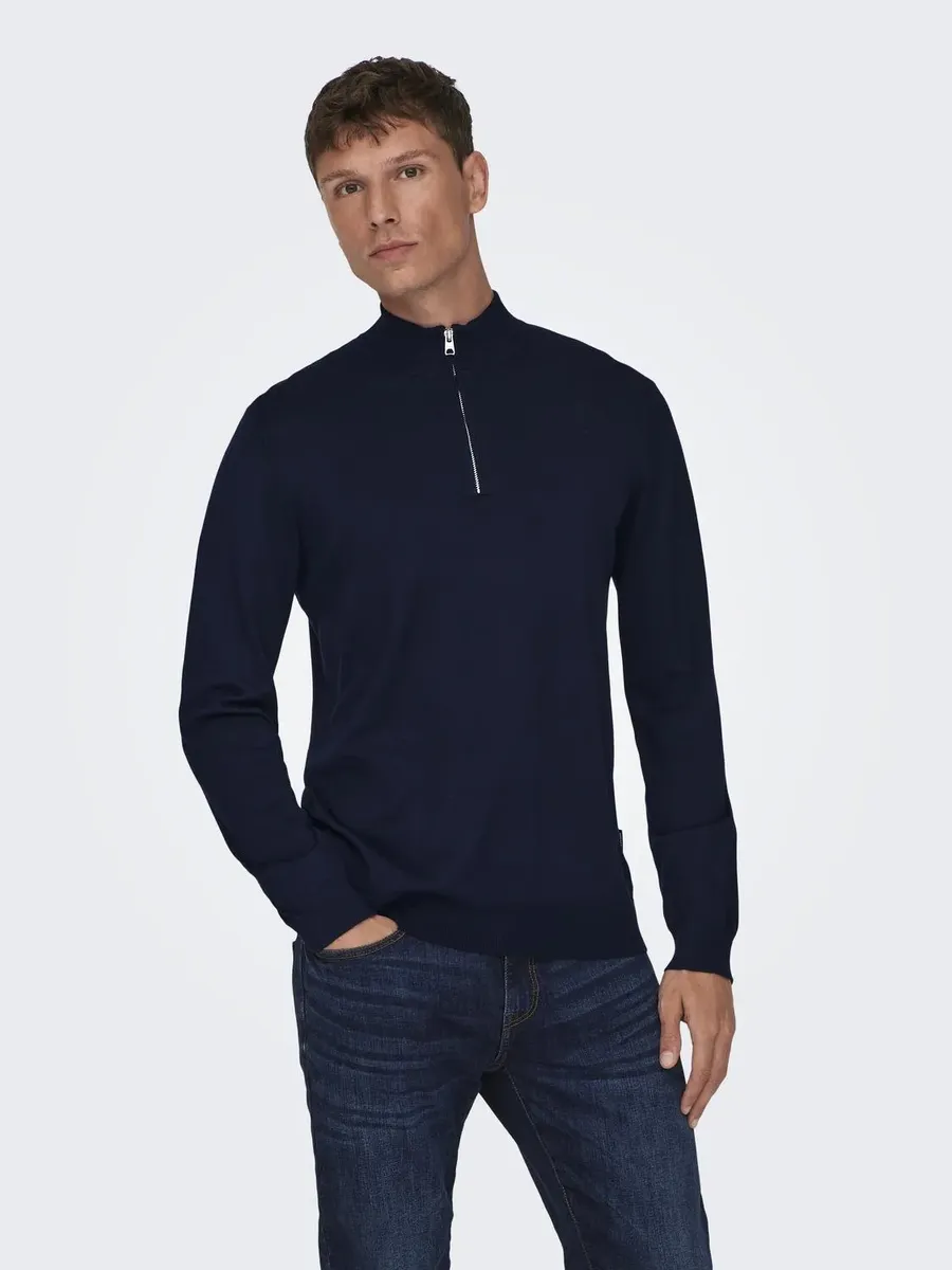 

Вязаный свитер ONLY & SONS "ONSWYLER LIFE REG 14 HALF ZIP KNIT NOOS", синий